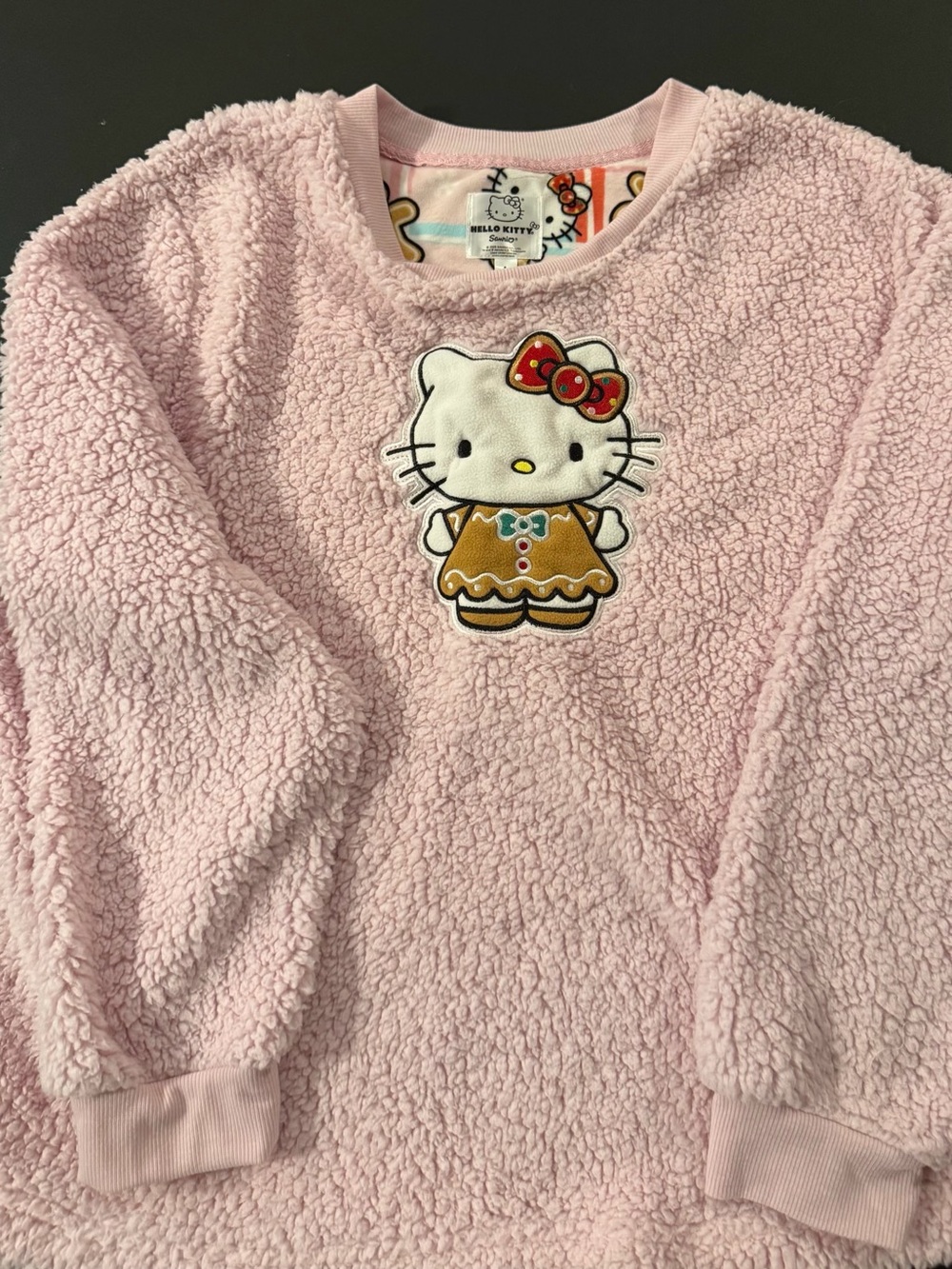 Hello Kitty Pink Plush Sherpa Pajama Top with Gingerbread Applique